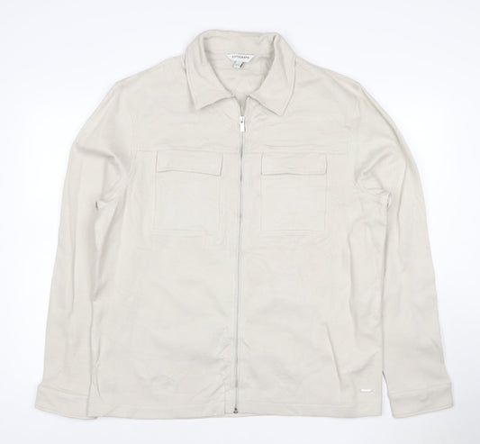 Marks and Spencer Men’s Beige Twill Zip Jacket L Collared Cotton Blend