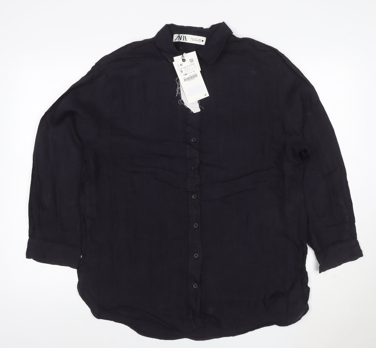 Zara Men's Black Linen Long Sleeve Button-Up Shirt Size S