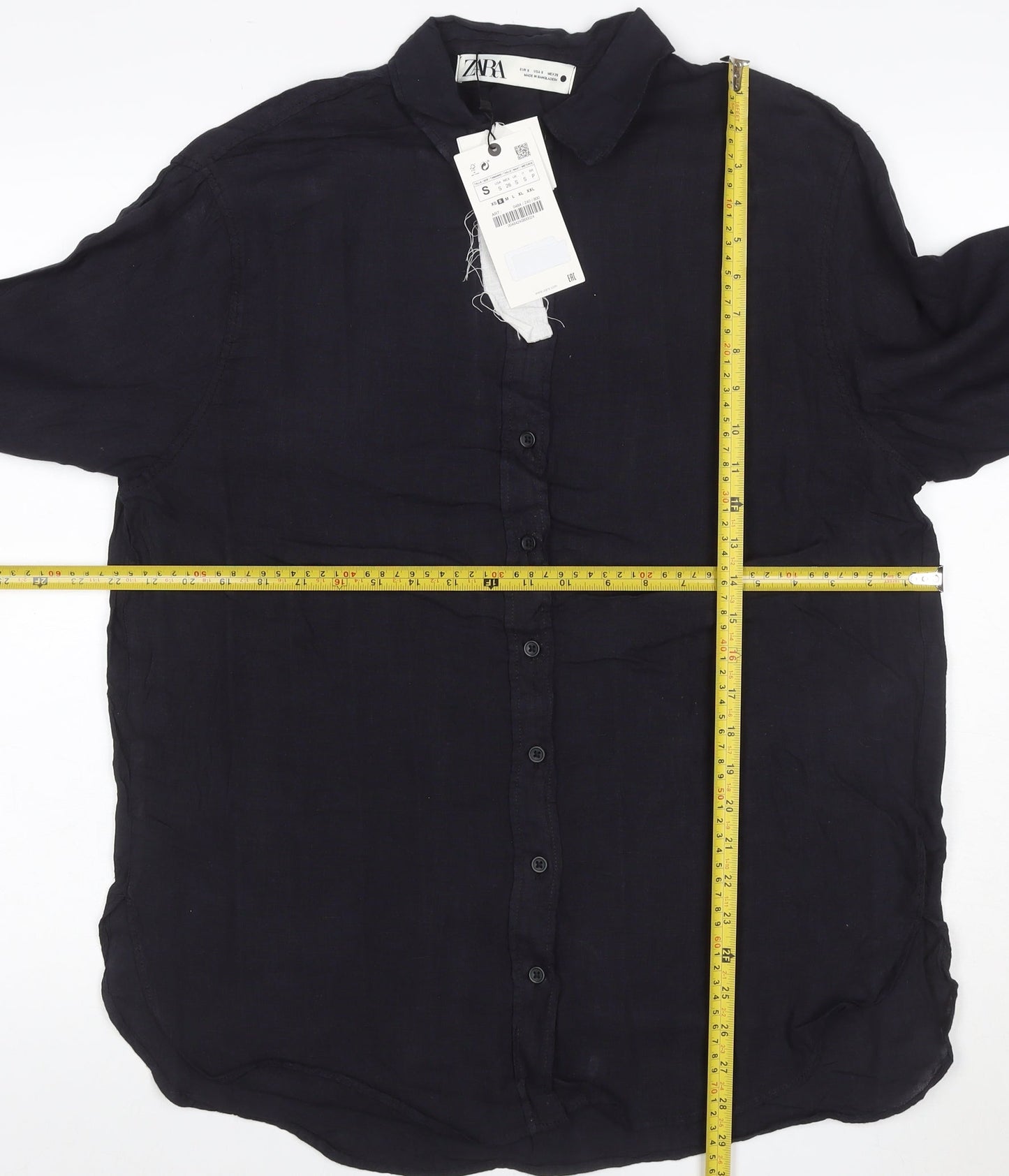Zara Men's Black Linen Long Sleeve Button-Up Shirt Size S