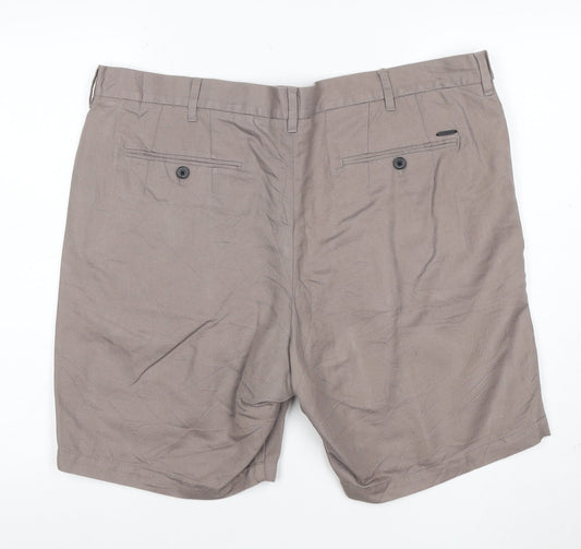 Marks and Spencer Men’s Brown Chino Pleated Shorts 42in Linen Blend
