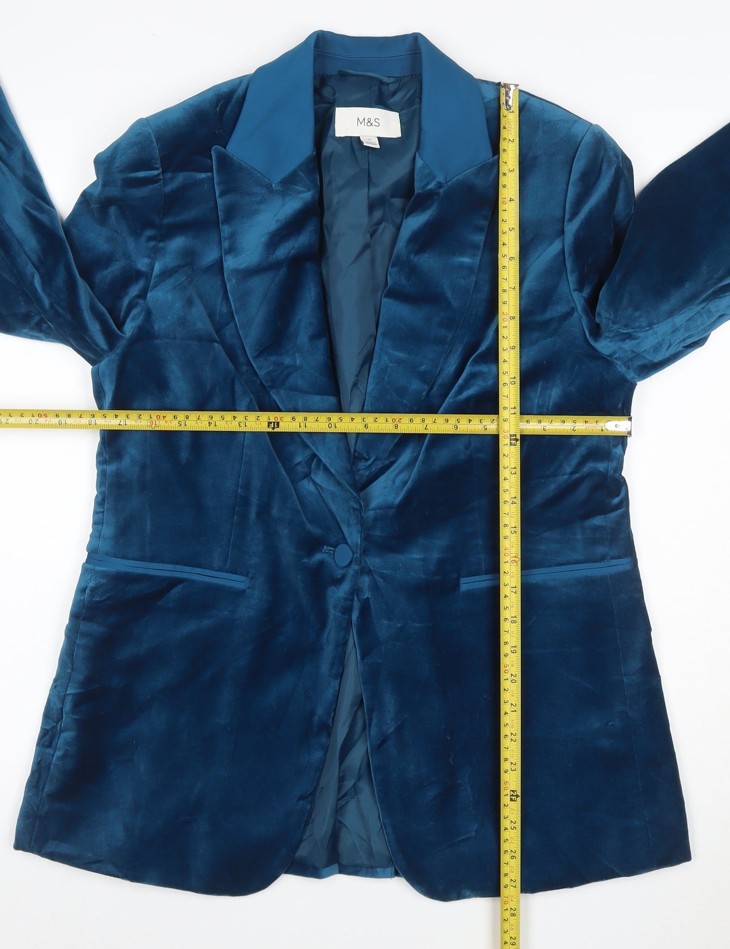 Marks and Spencer Women’s Blue Velvet Single-Breasted Blazer Size 12