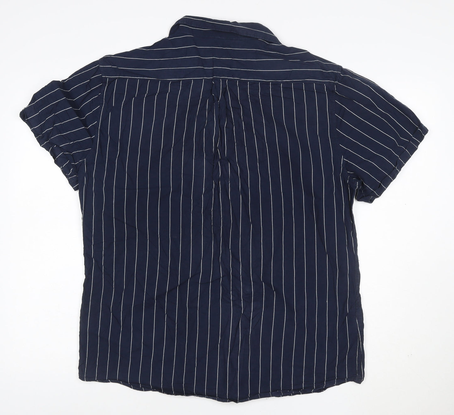 Larsson & Co Men's Blue Striped Cotton Short Sleeve Button-Up Shirt XL