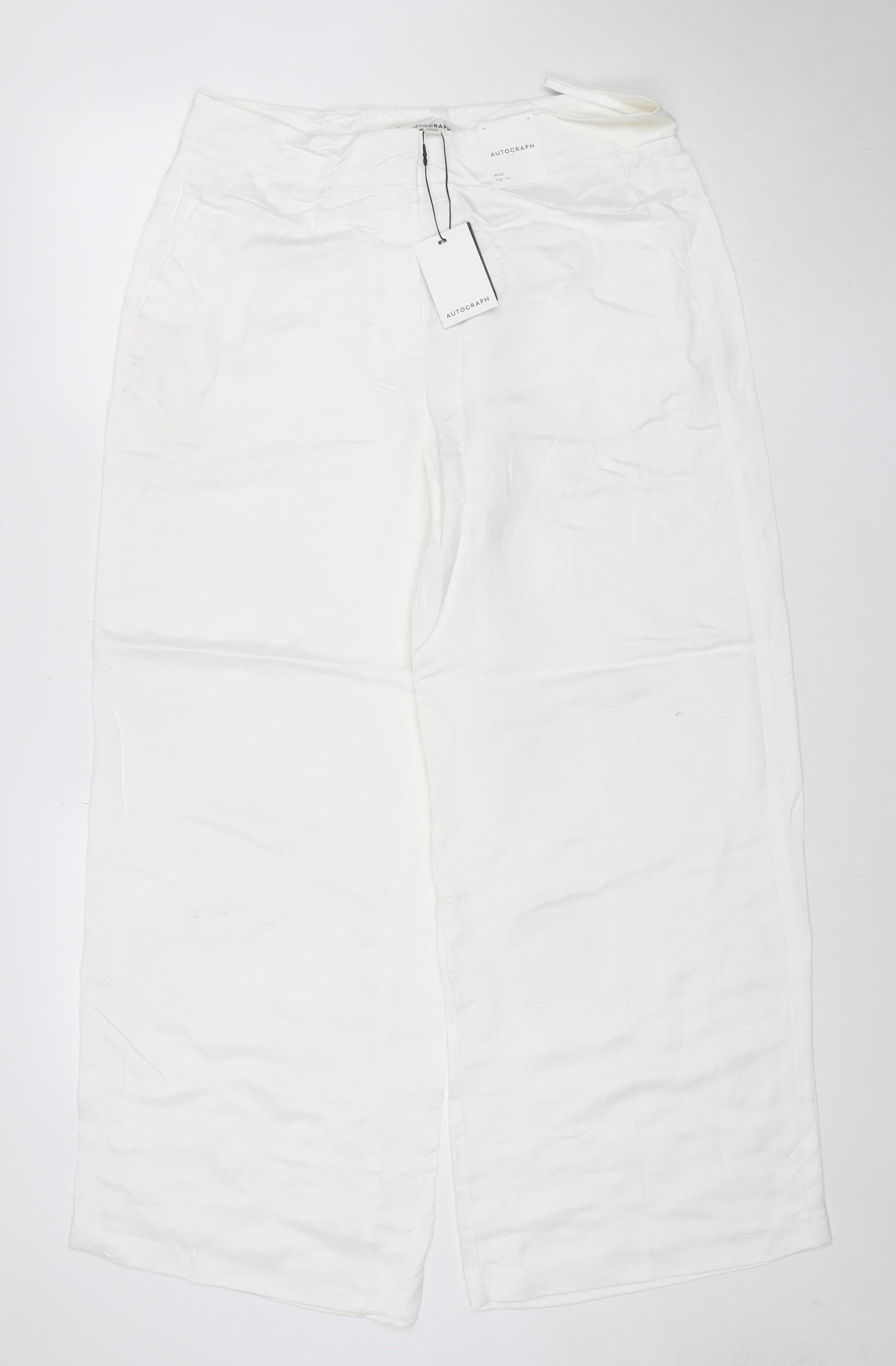 Marks and Spencer Autograph Women’s White Linen Blend Wide-Leg Trousers Size 14