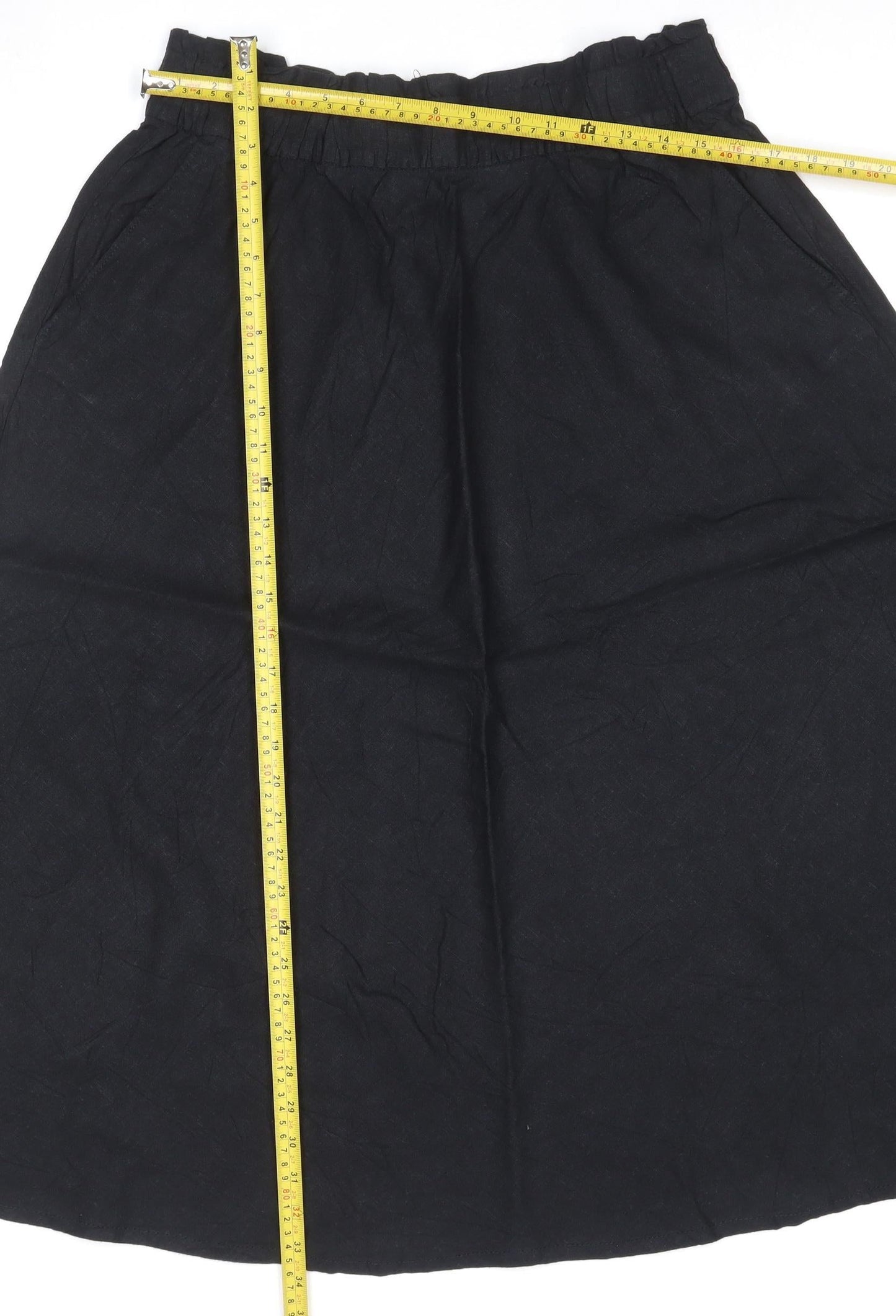 Marks and Spencer Women's Black Linen Blend A-Line Midi Skirt Size 14