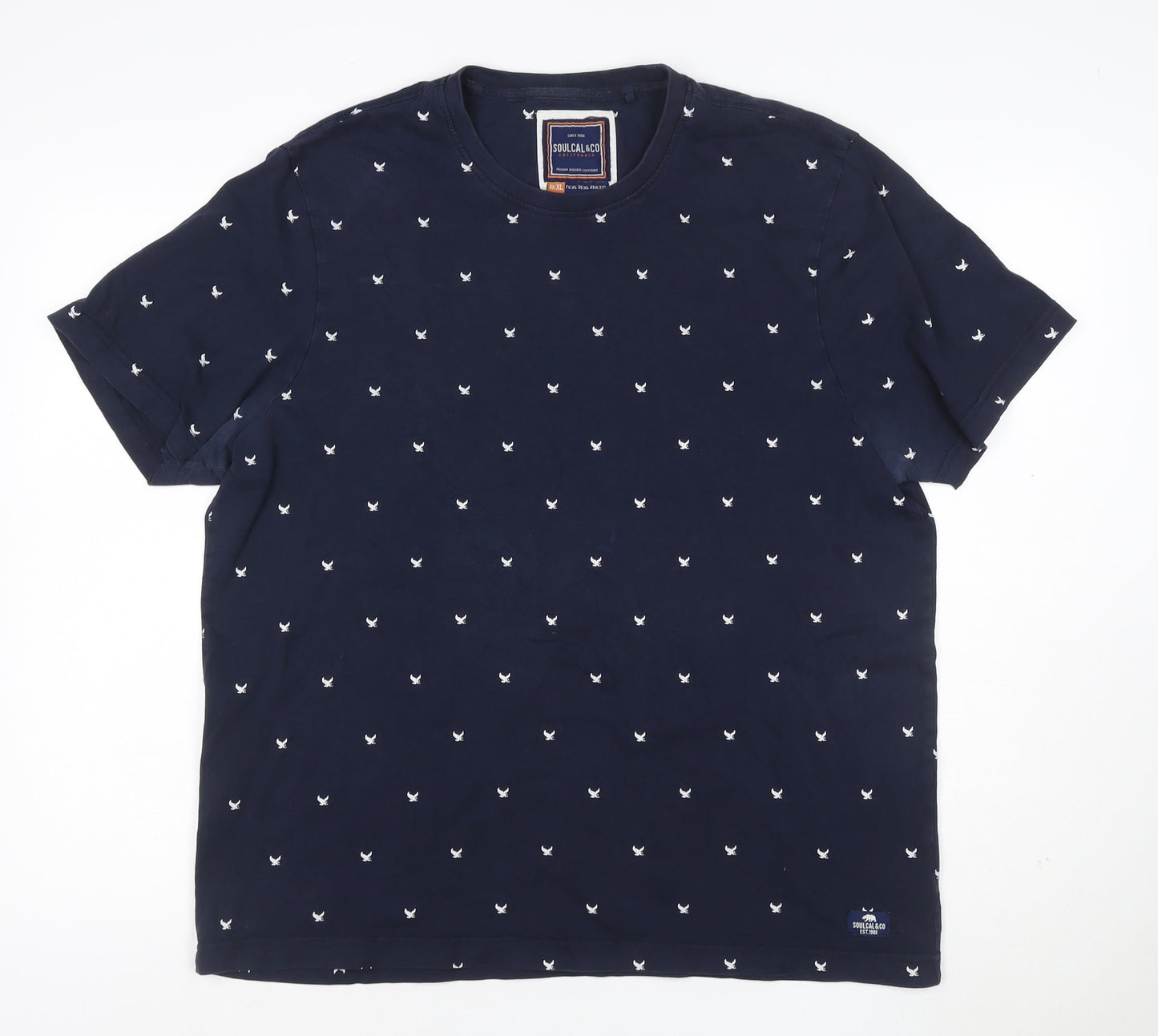 SoulCal & Co Men's Blue Embroidered Crew Neck T-Shirt XL