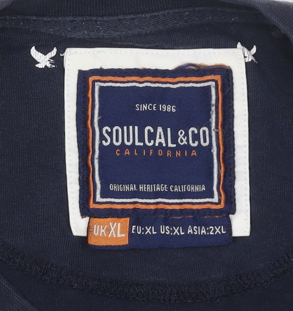 SoulCal & Co Men's Blue Embroidered Crew Neck T-Shirt XL