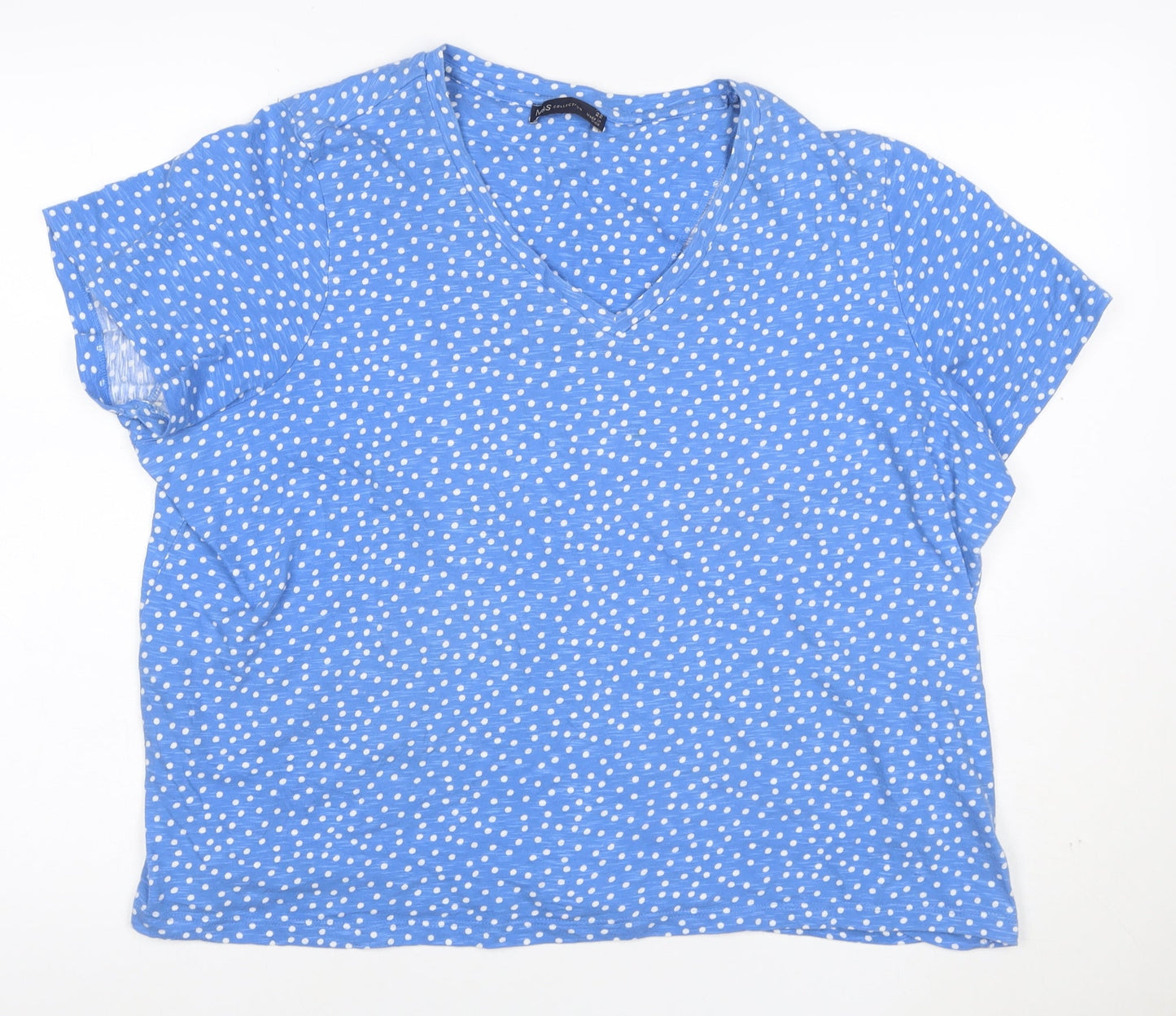 Marks and Spencer Women’s Blue Polka Dot V-Neck Short Sleeve Cotton Top Size 22