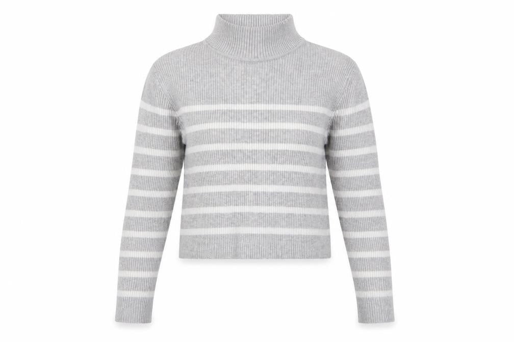Pull & Bear Women’s Grey Striped Roll Neck Jumper Size 12