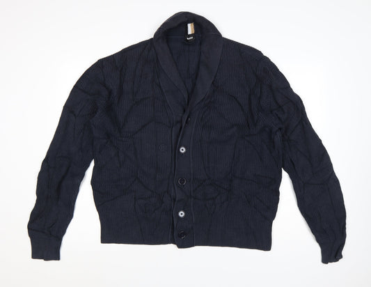BOSS Men's Blue Cotton Knit Shawl Collar Cardigan L