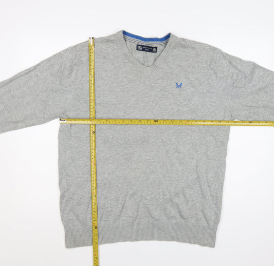 Crew Clothing Co. Men's Grey Cotton V-Neck Jumper Size L