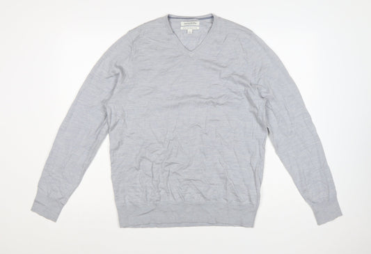 Marks and Spencer Men’s Grey Merino Wool V-Neck Jumper Size L