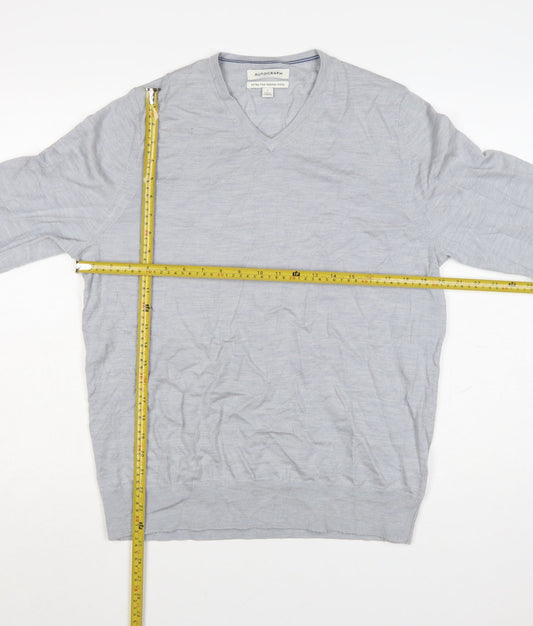 Marks and Spencer Men’s Grey Merino Wool V-Neck Jumper Size L