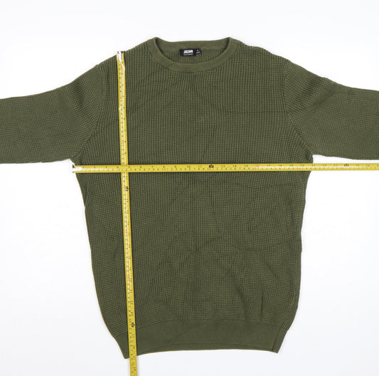 Jacamo Men's Green Cotton Waffle Knit Crew Neck Jumper Size M