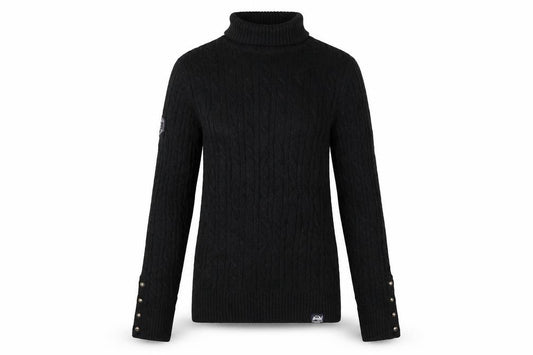 Superdry Women's Black Wool Blend Roll Neck Cable Knit Jumper Size 6