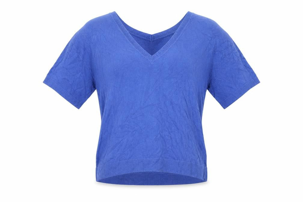 Next Women Blue Cotton V-Neck Short Sleeve Lightweight Jumper M