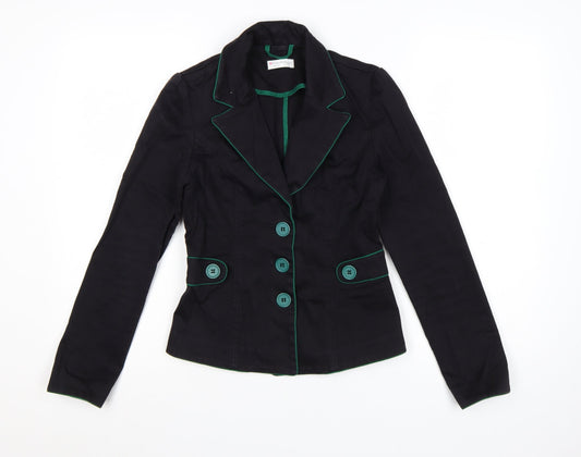 Miss Selfridge Women Black Blazer UK 10 Tailored Cotton Jacket