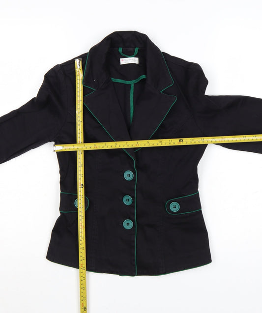 Miss Selfridge Women Black Blazer UK 10 Tailored Cotton Jacket