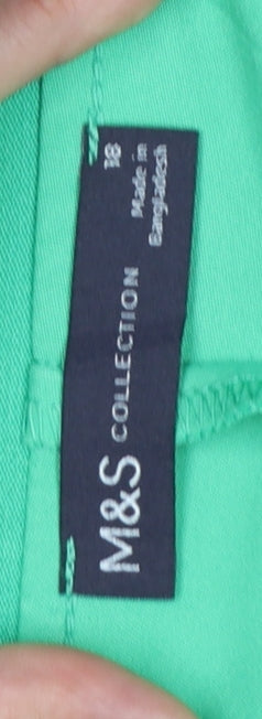 Marks and Spencer Women's Green Cotton Stretch Capri Trousers Size 18