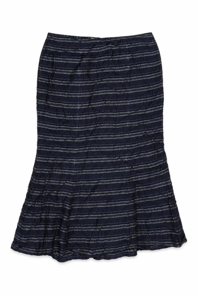 Kaliko Women's Blue Striped Linen Blend Midi Flare Skirt Size 14