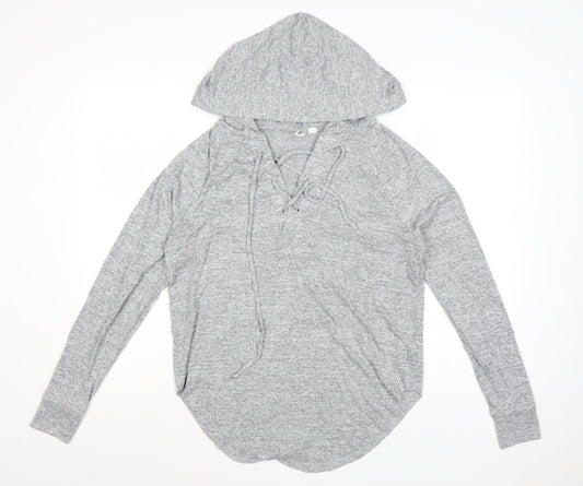 GAP Womens Grey XS Lace-Up Hoodie Pullover Long Sleeve Top