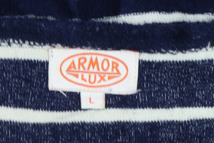 Armor Lux Women Navy White Striped Pullover Sweatshirt L Cotton Blend