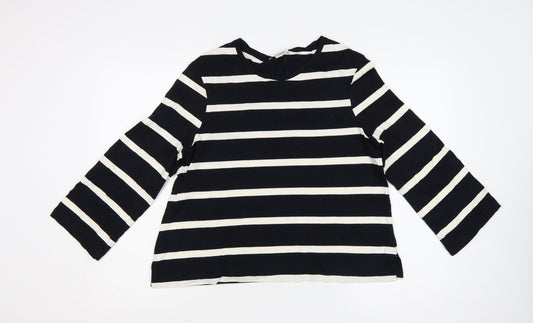Jaeger Women Black Striped Cotton Long Sleeve Blouse Size 12
