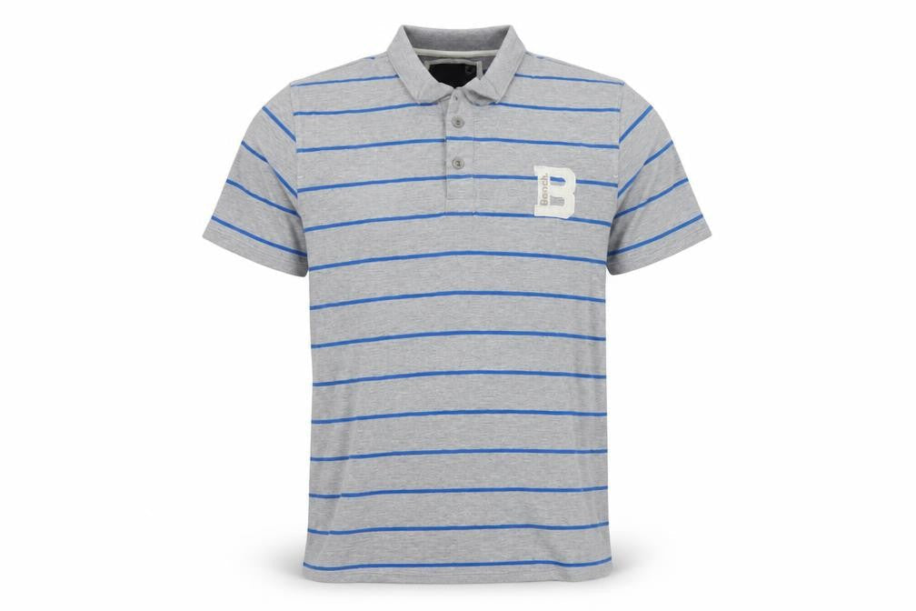 Bench Mens Grey Striped Cotton Polo Shirt Size L
