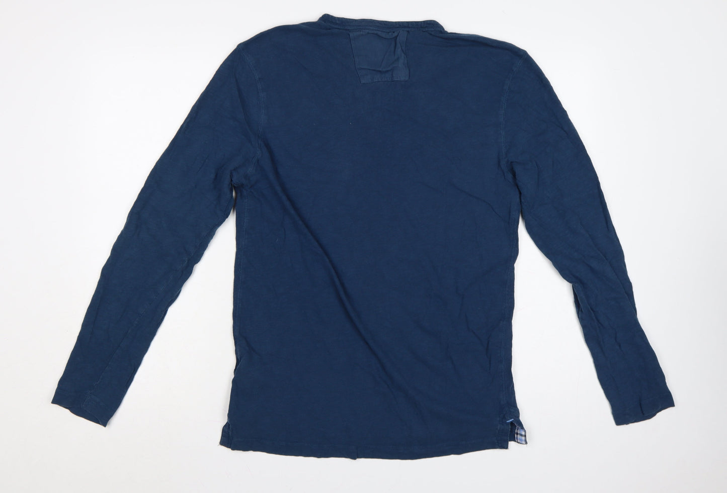 White Stuff Men's Blue Henley Long Sleeve Cotton T-Shirt Medium