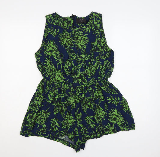 AX Paris Women’s Blue Green Floral Cotton Sleeveless Playsuit Size 14