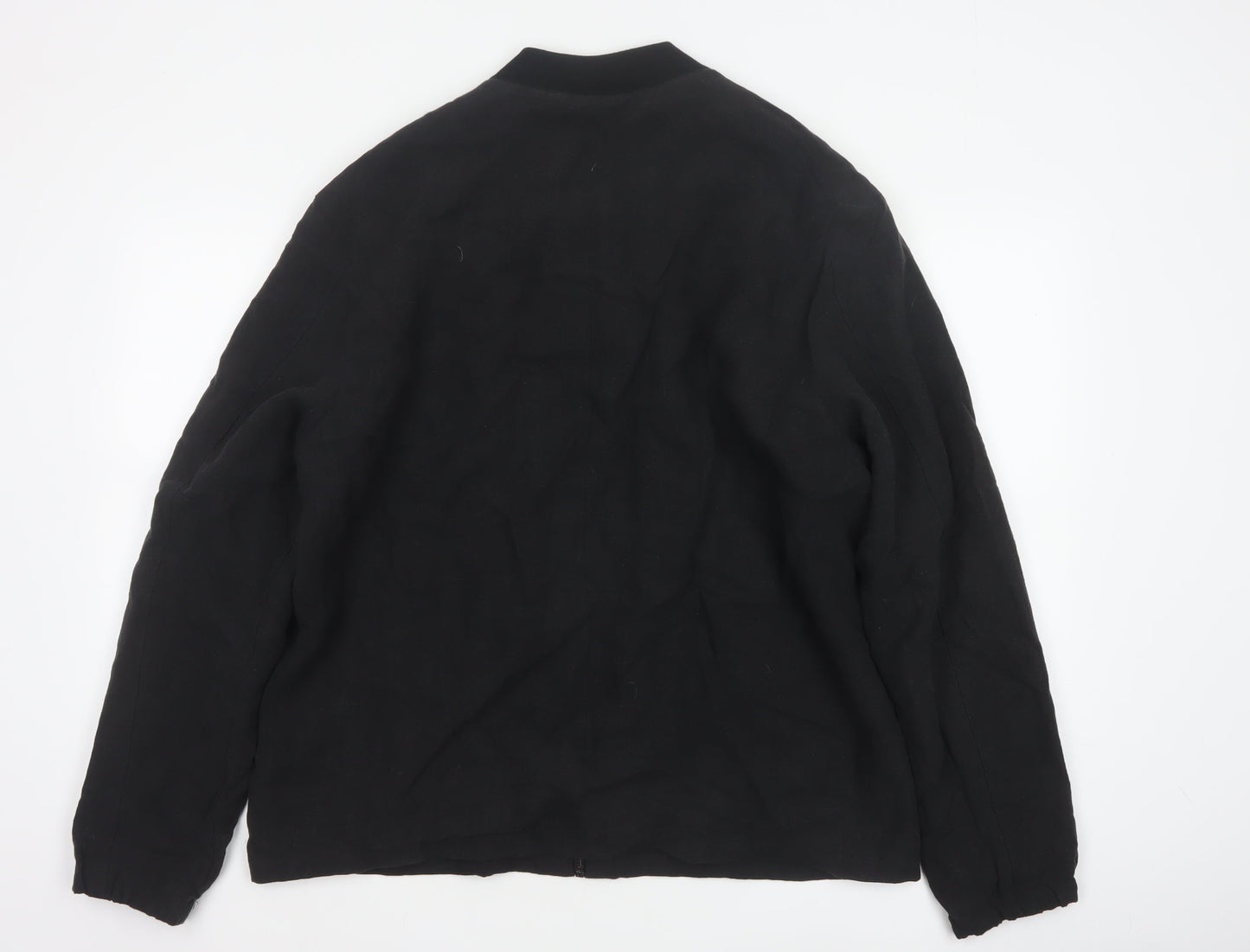 H&M Men's Black Linen Bomber Jacket L Regular Fit Zip Up