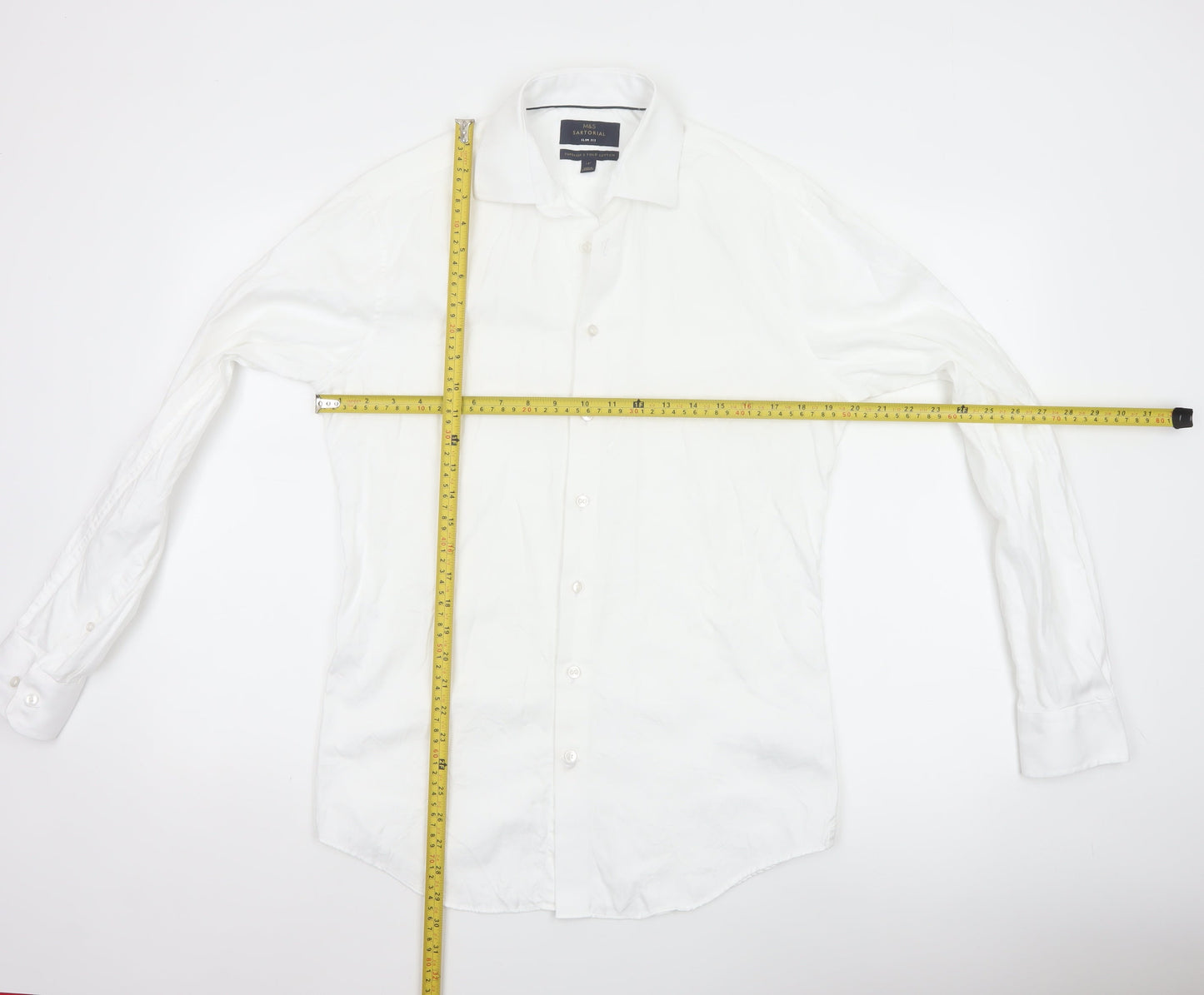 Marks and Spencer Men's White Slim Fit Long Sleeve Cotton Shirt 15in
