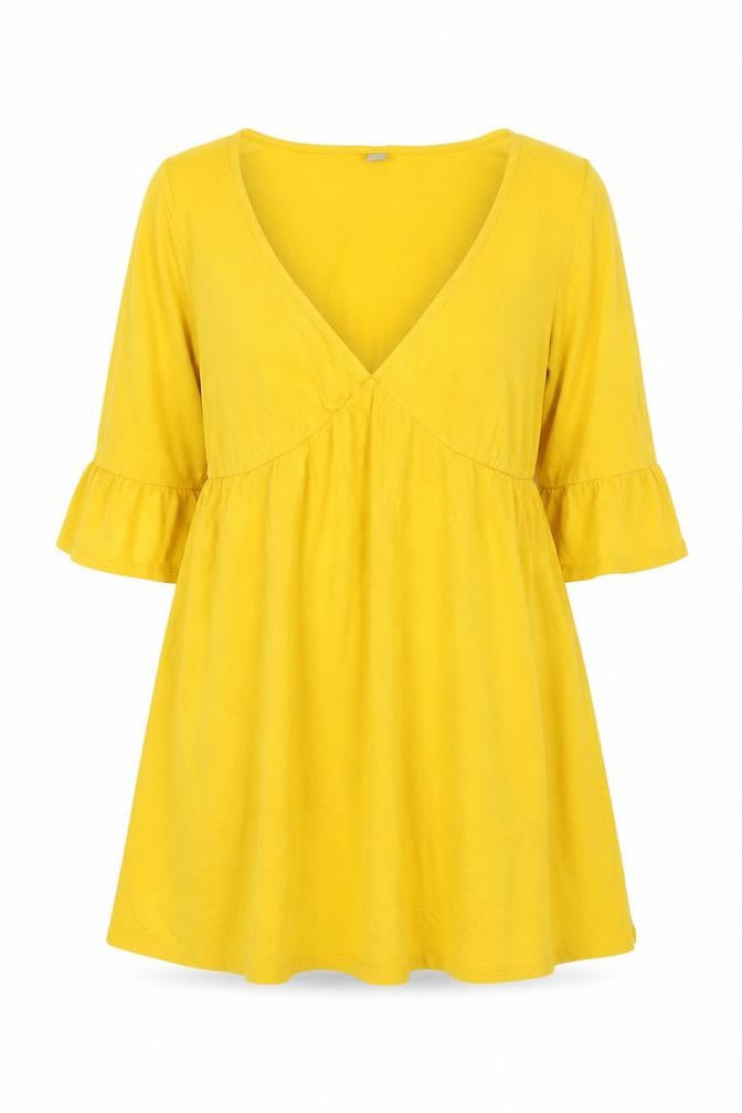 Front view of ASOS Women Yellow Cotton A-Line Knee Length Dress, size 10