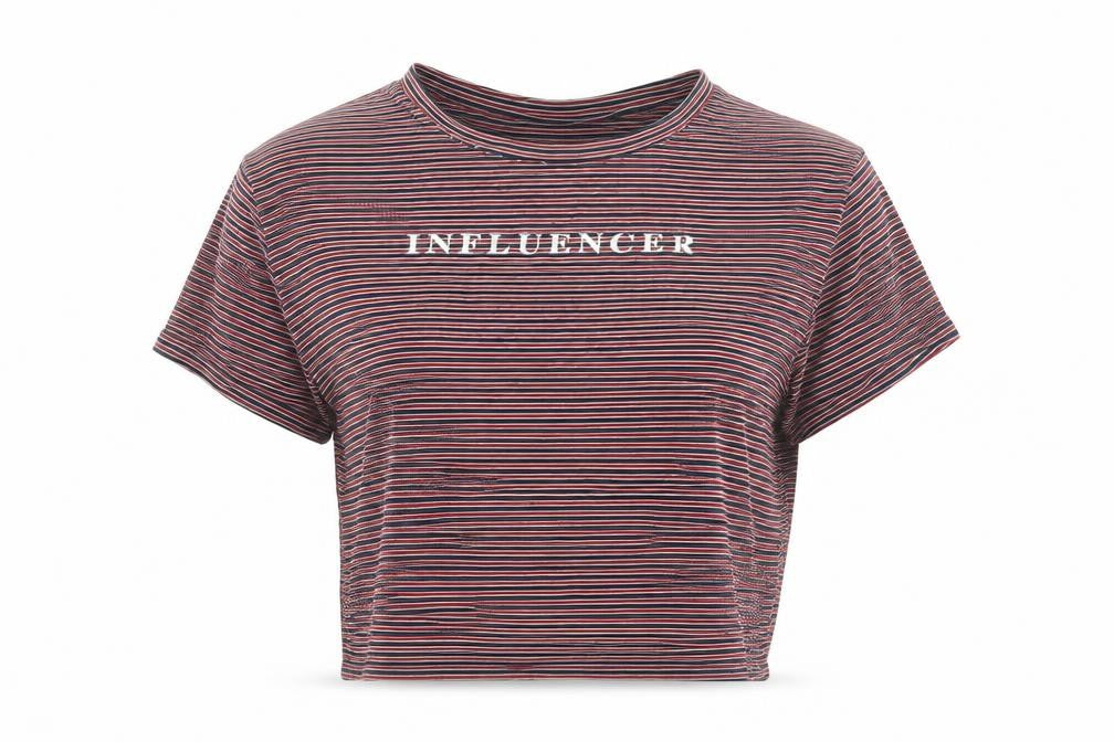Pull & Bear Women's Multicoloured Striped Cropped T-Shirt S