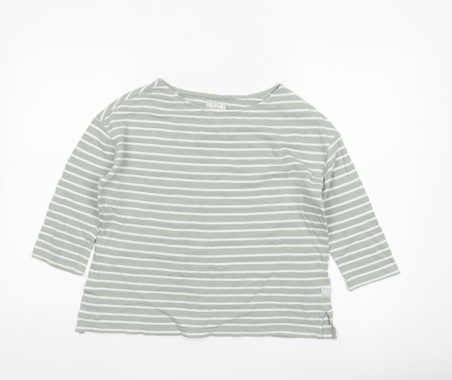 Fat Face Women Green Striped 3/4 Sleeve Cotton Boat Neck Top Size 6