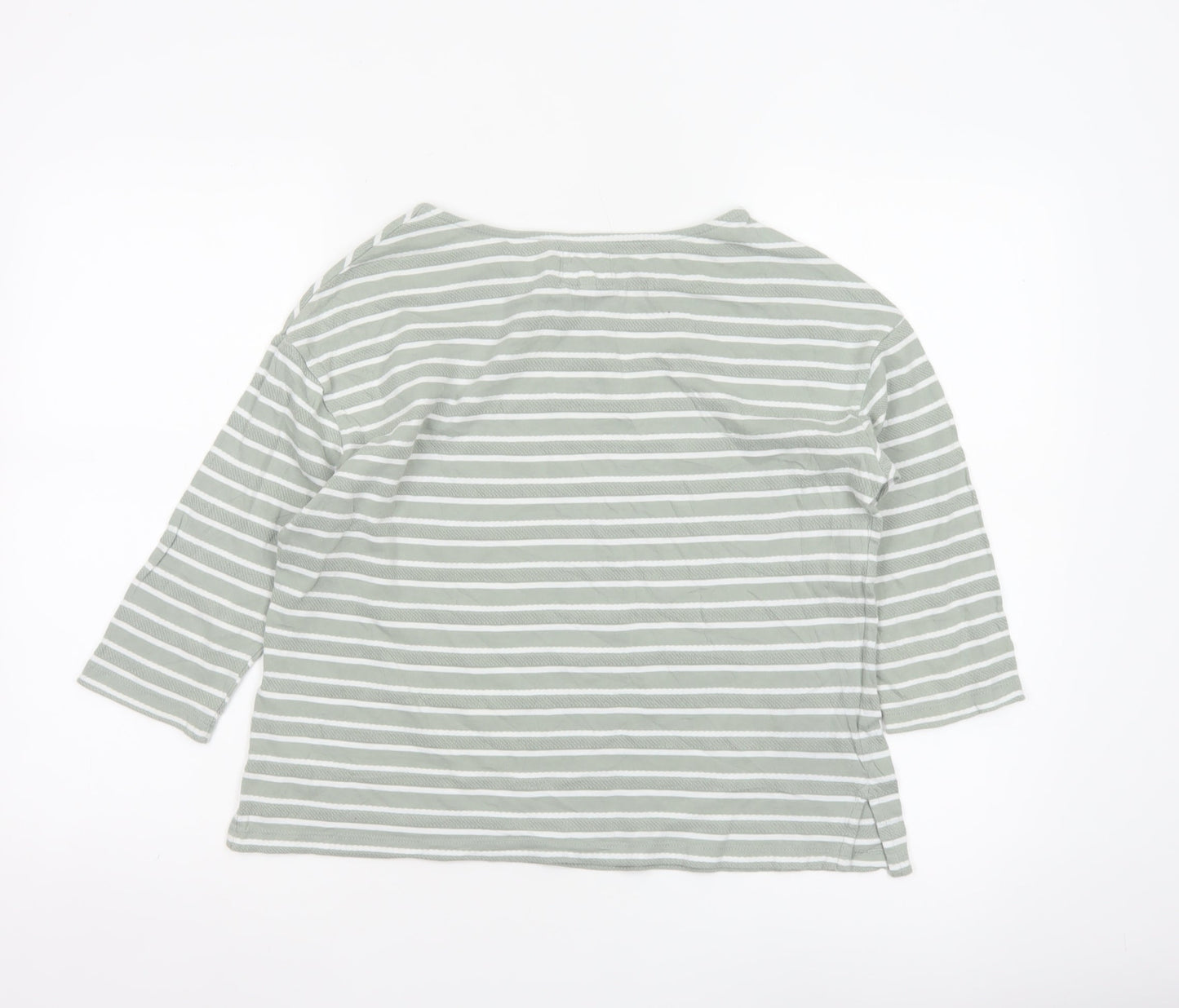 Fat Face Women Green Striped 3/4 Sleeve Cotton Boat Neck Top Size 6