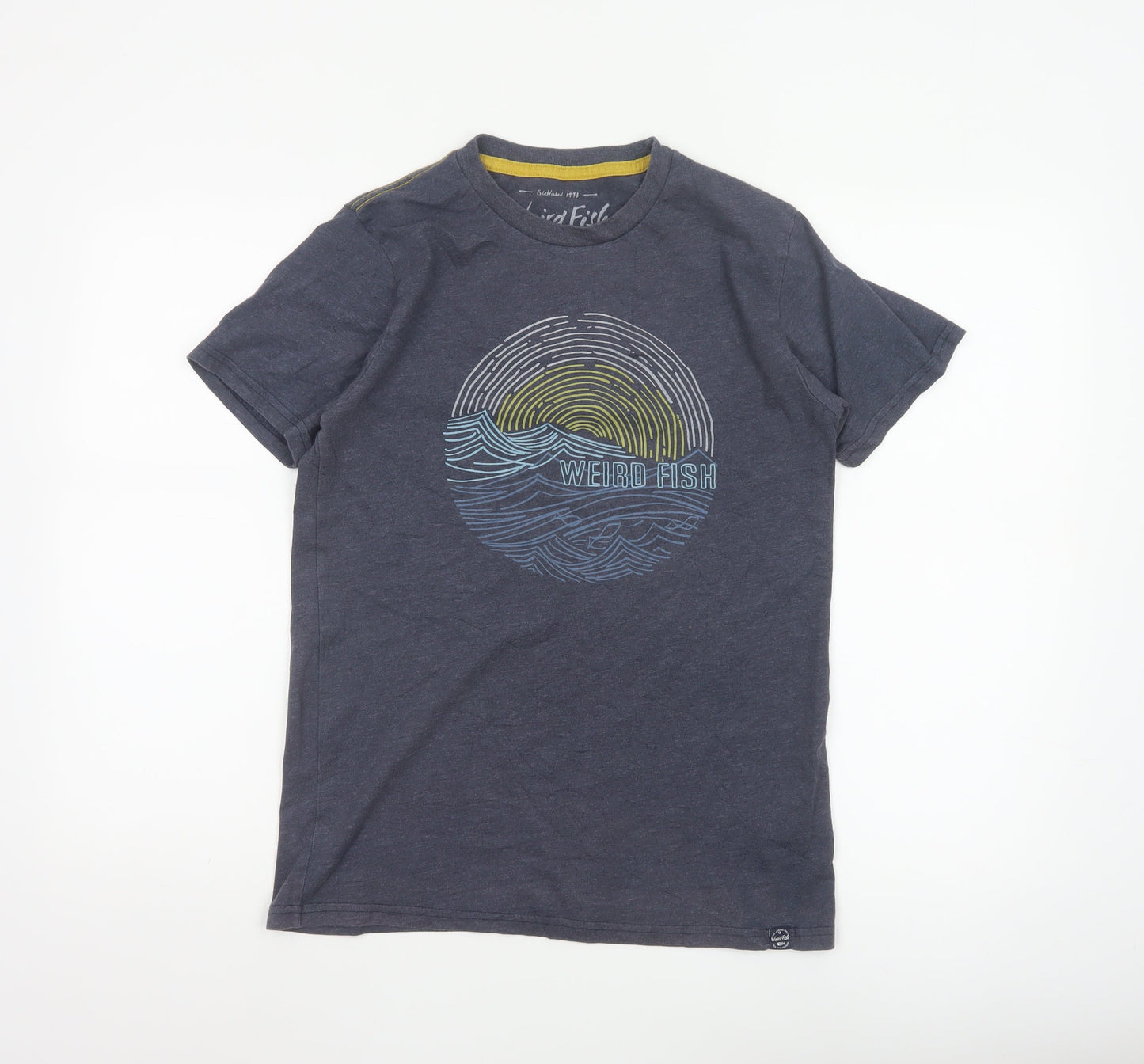 Weird Fish Men's Blue Small Graphic Print T-Shirt Organic Cotton Blend