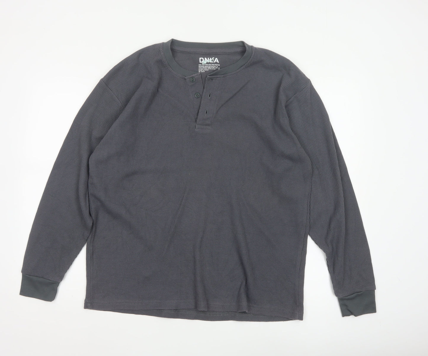 DNLA Sport Men’s Grey Long Sleeve Henley Cotton Blend Top Size L