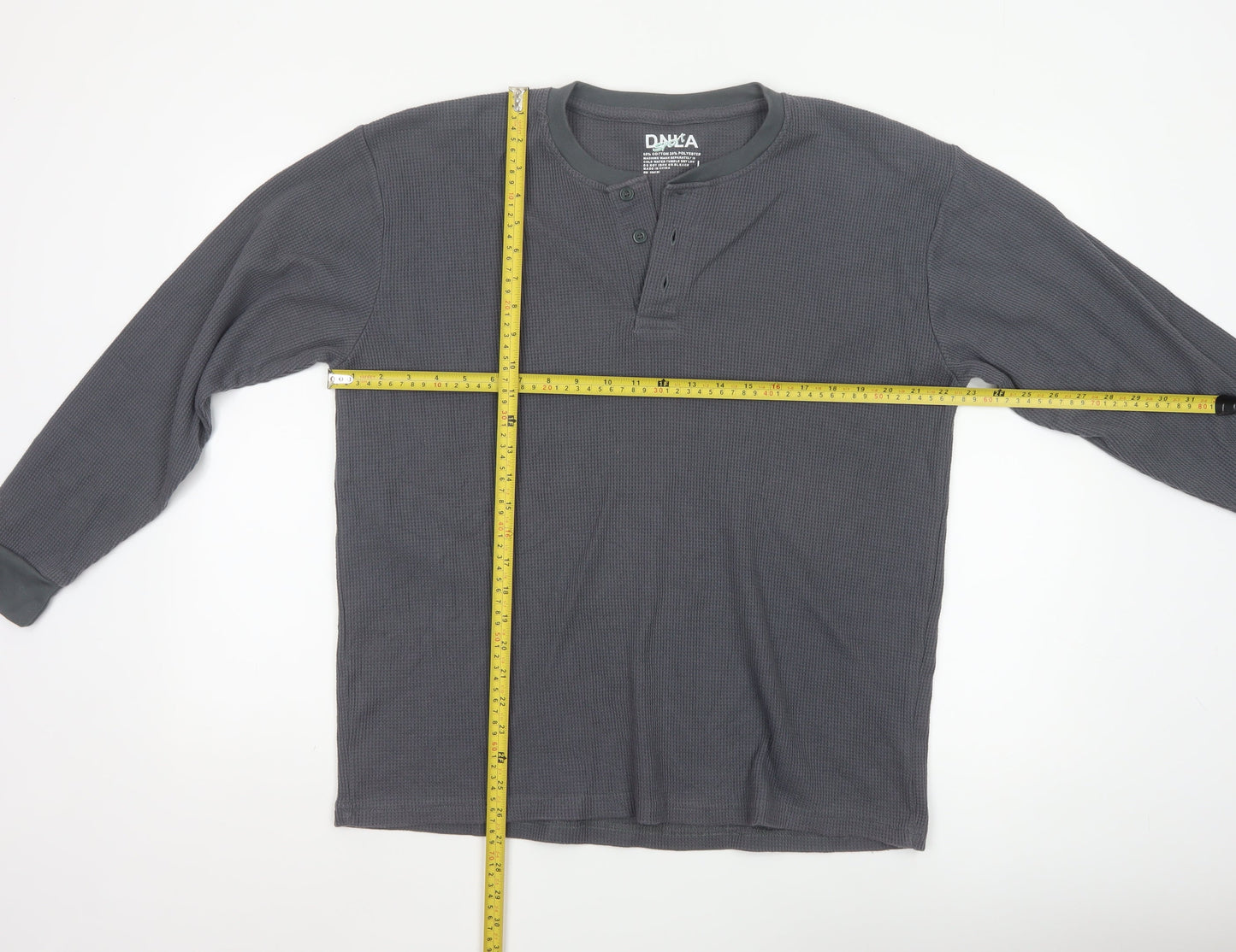 DNLA Sport Men’s Grey Long Sleeve Henley Cotton Blend Top Size L