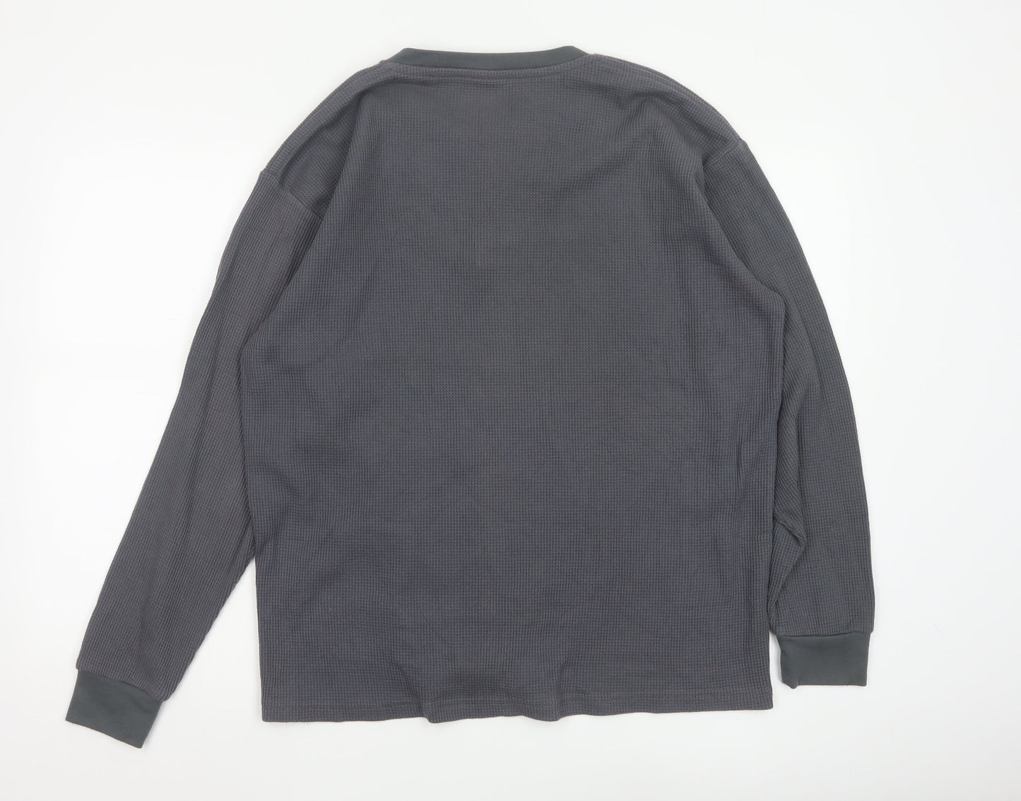 DNLA Sport Men’s Grey Long Sleeve Henley Cotton Blend Top Size L