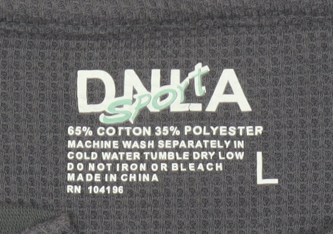 DNLA Sport Men’s Grey Long Sleeve Henley Cotton Blend Top Size L