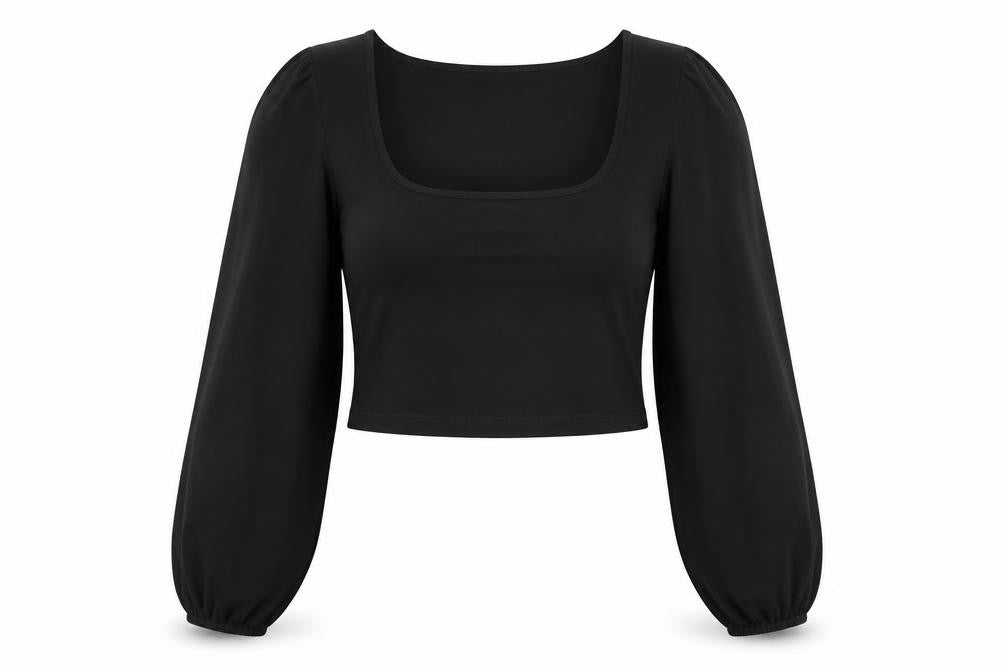 Stradivarius Women’s Black Cropped Chiffon Blouse Long Sleeve Size 14