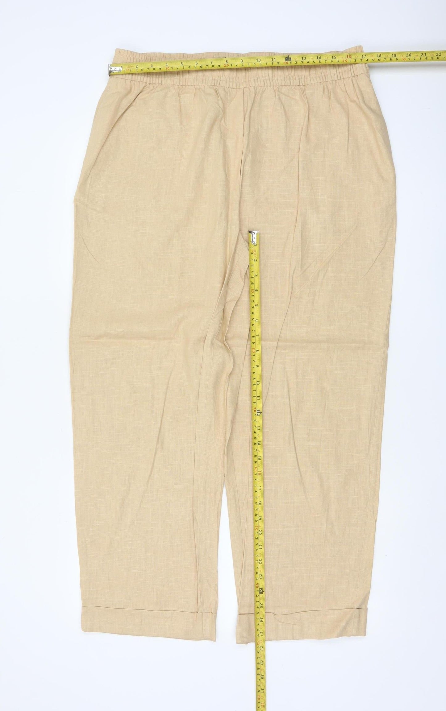 Marks and Spencer Women’s Beige Linen Blend Relaxed Trousers Size 16