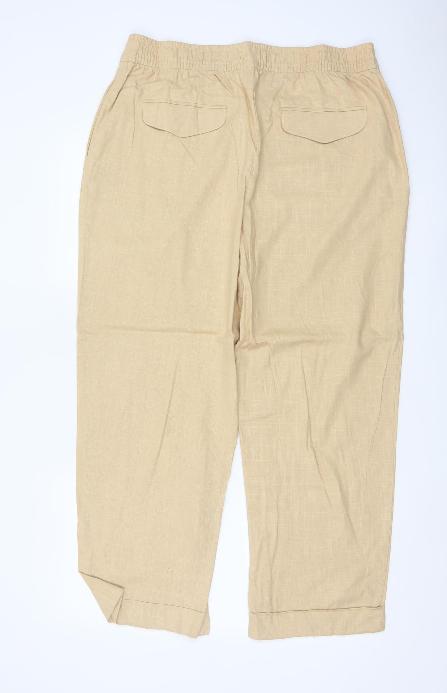 Marks and Spencer Women’s Beige Linen Blend Relaxed Trousers Size 16