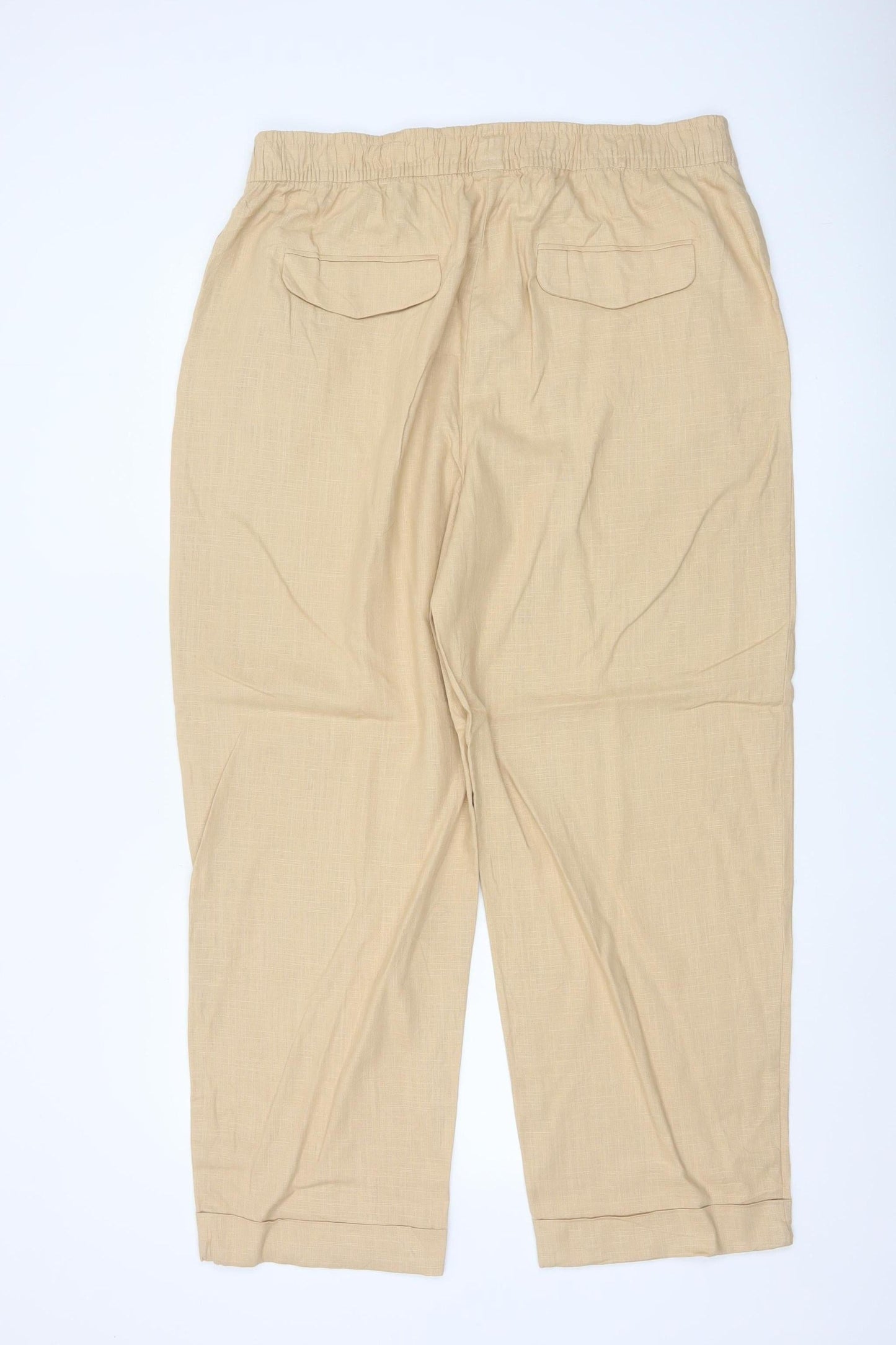 Marks and Spencer Womens Beige Linen Blend Trousers Size 18