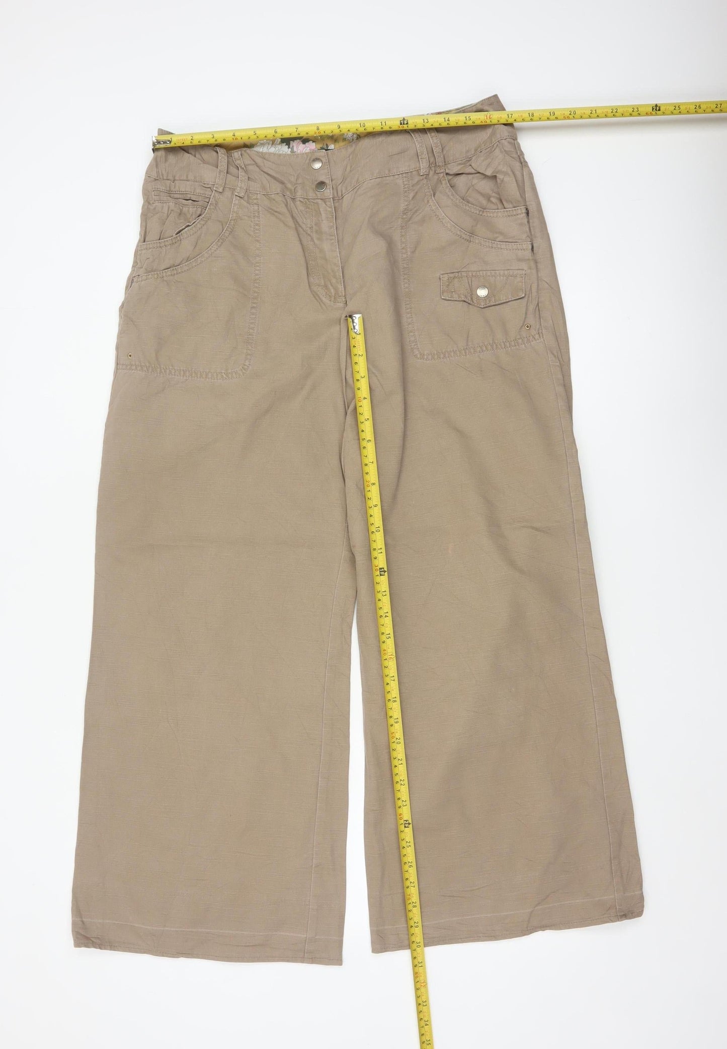 Next Womens Beige Wide-Leg Chino Trousers Size 16R 100% Cotton