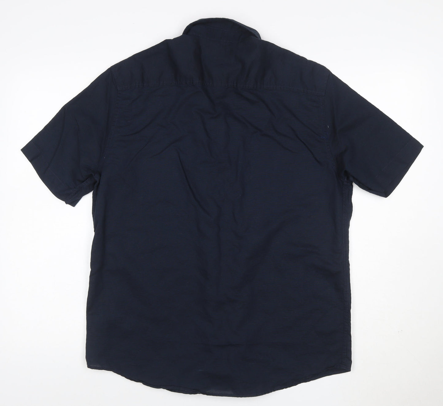 Marks and Spencer Men's Blue Linen Blend Short Sleeve Shirt M