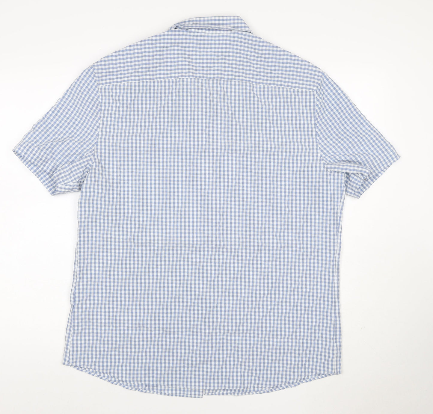 Marks and Spencer Men Blue Check Modal Blend Short Sleeve Shirt L