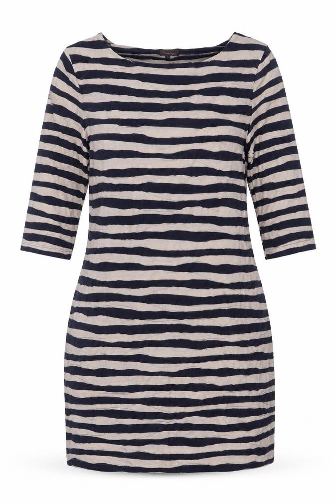 Fat Face Women Blue Striped 3/4 Sleeve Jersey Shift Dress Size 16