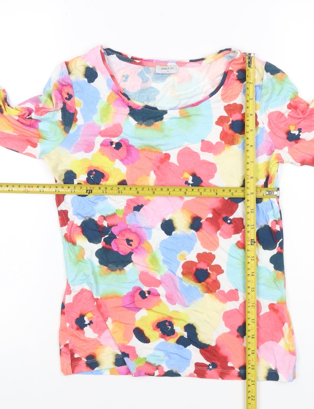 Bella di Notte Women's Multicoloured Floral 3/4 Sleeve Scoop Neck T-Shirt Size 8