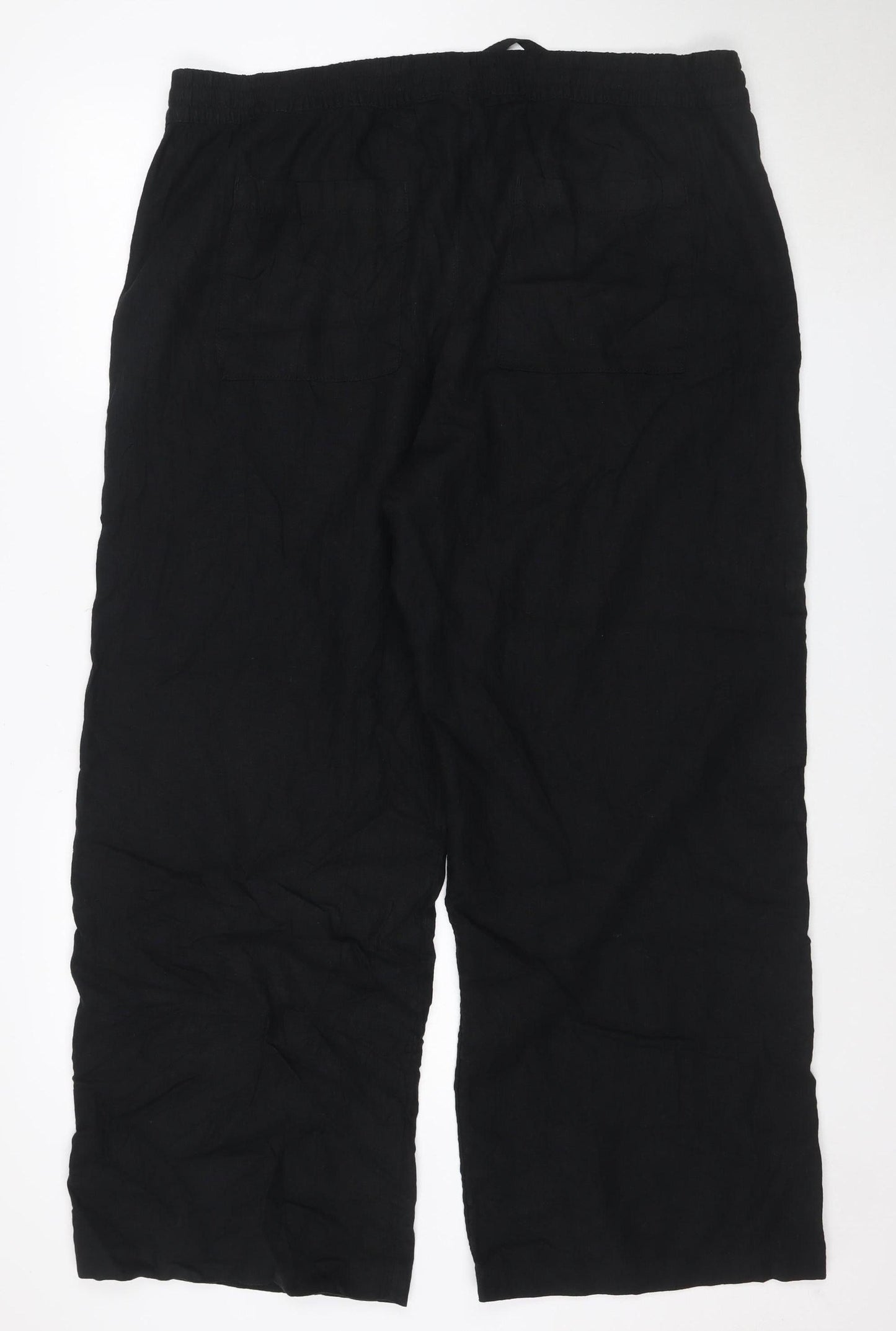 Marks and Spencer Women Black Linen Blend Wide-Leg Trousers Size 22 Regular